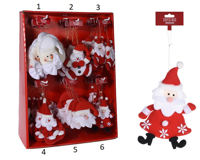 XMAS HANGING DECORATION FABRIC 12CM 6 ASSORTED DESIGNS