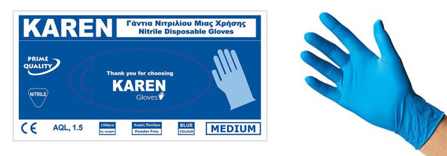 KAREN NITR BLUE DISPOSABLE GLOVES M 100PCS