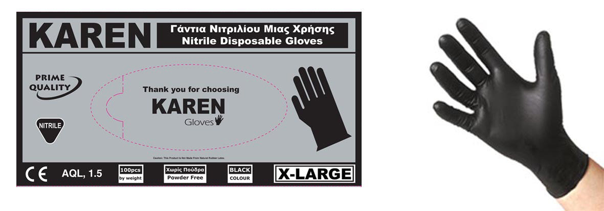 KAREN NITR BLACK DISPOSABLE GLOVES M 100PCS