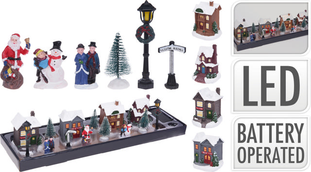 VILLAGE WITH LED SET OF 14PCS