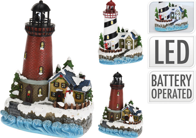 LIGHTHOUSE WITH HOUSE 28CM 2LE