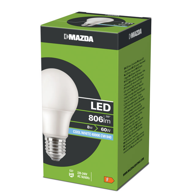 MAZDA LED LAMP 60W A60 E27 COOL WHITE 4000K 840 