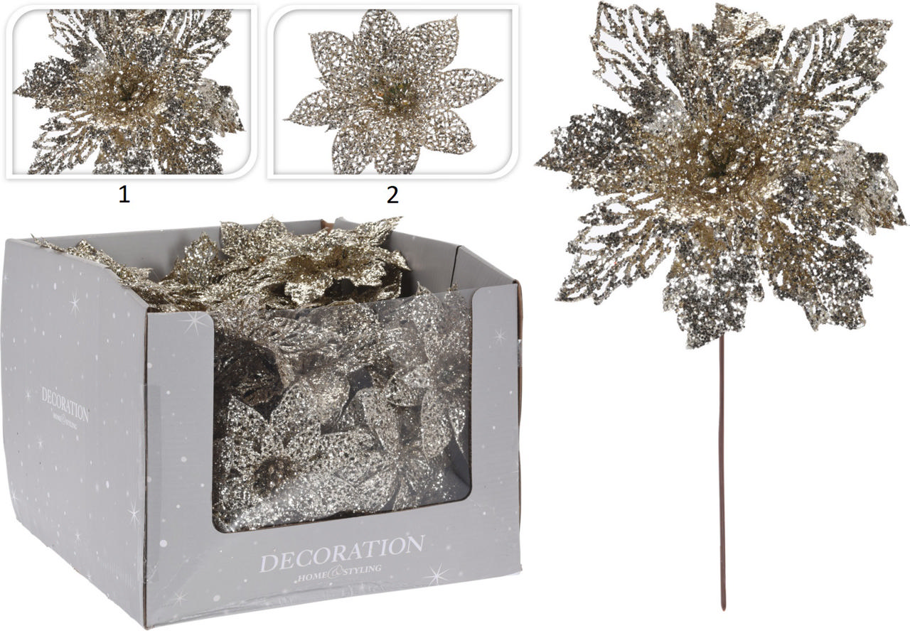 FLOWER ON PICK 21CM CHAMPAGNE 2 ASSORTED DESIGNS