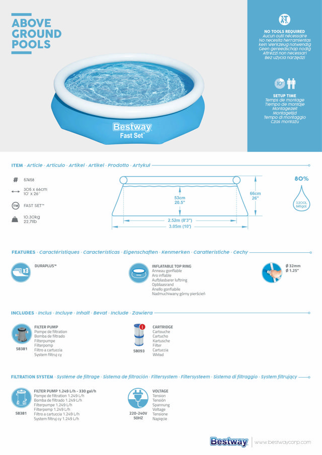 BESTWAY 57458 QUICK SETUP POOL 305X66CM