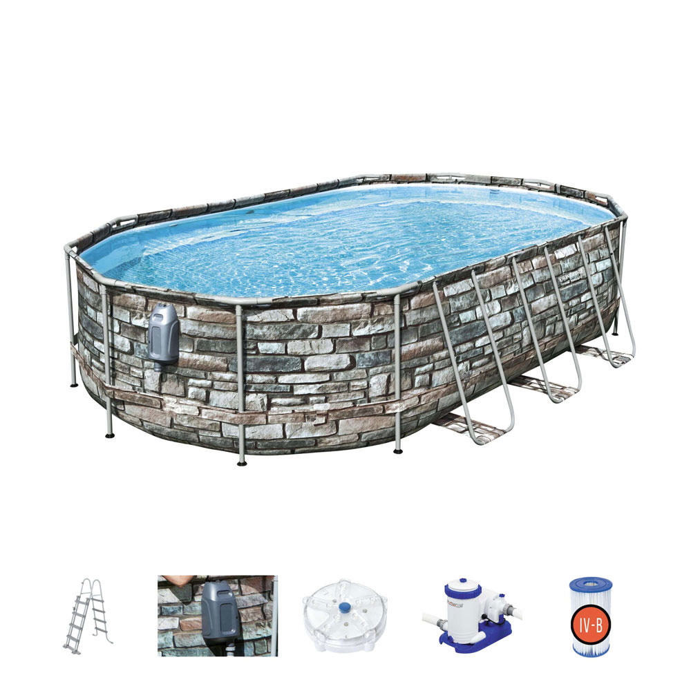 BESTWAY 56719 POWER STEEL OVAL FRAME POOL 610X366X122CM BRICKS