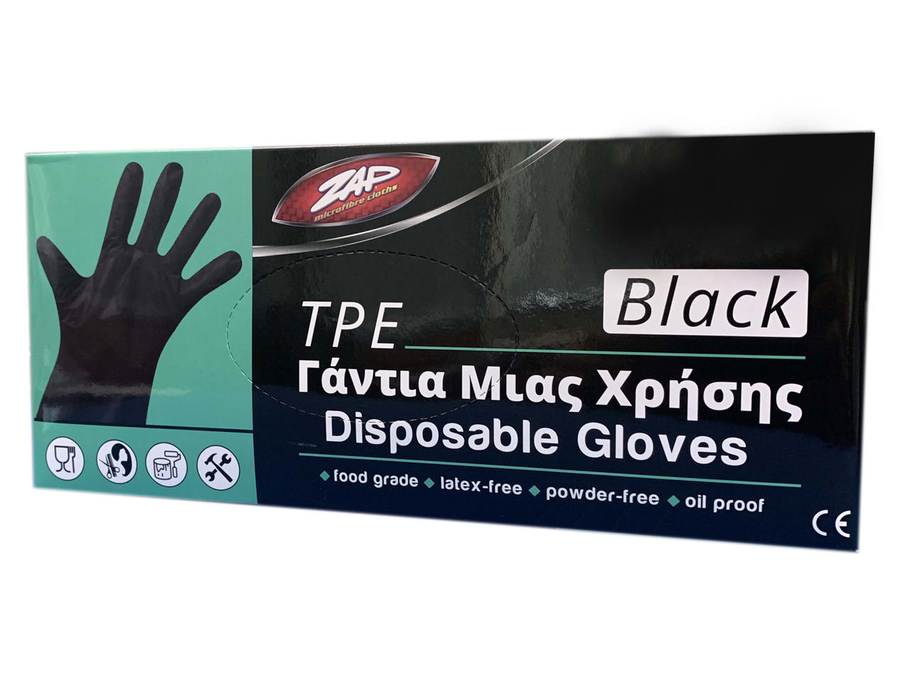 ZAP TPE DISPOSABLE GLOVES BLACK SMALL 100PCS