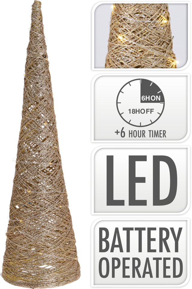 CONE 30LED 60CM GOLD GLITTER