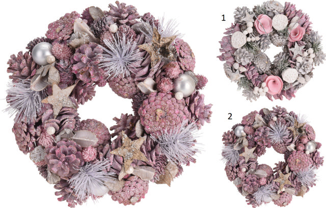 WREATH PINECONES PINK 24CM 2 ASSORTED DESIGNS