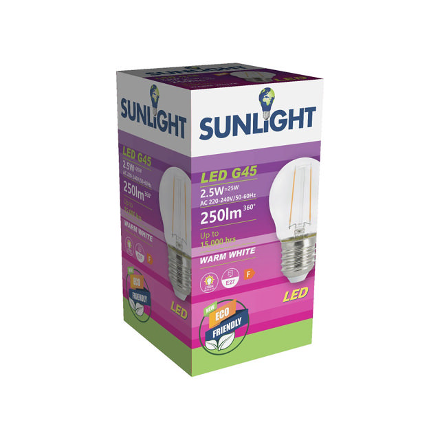 SUNLIGHT LED 2.5W ΛΑΜΠΤΗΡΑΣ 'ΝΗΜΑΤΟΣ' G45 E27 250LM 2700K CLEAR