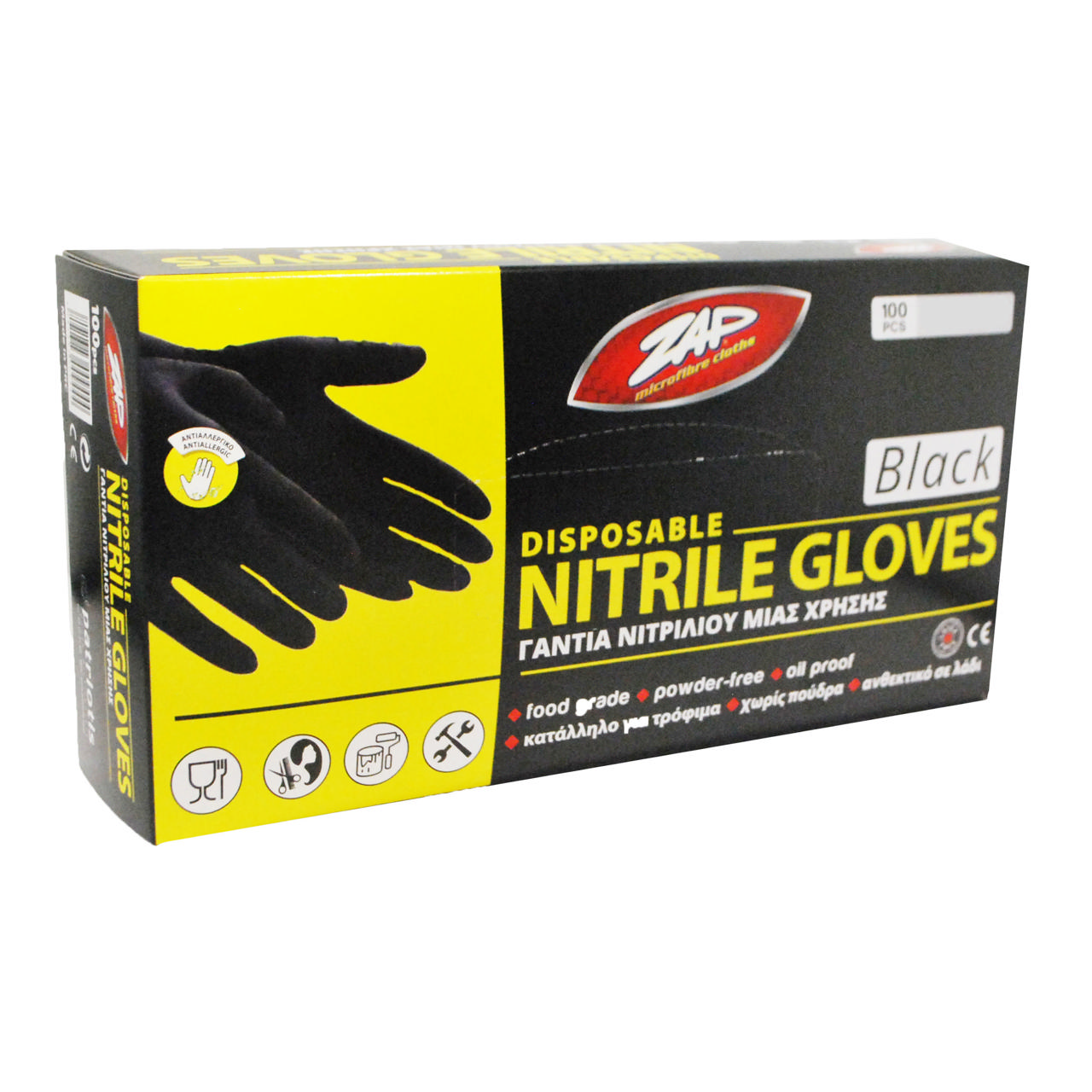 ZAP NITRILE DISPOSABLE GLOVES BLACK MEDIUM 100PCS