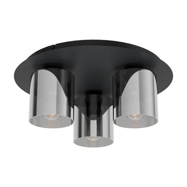 EGLO 'GOROSIBA 1' 3xE27 (MAX.3x40W) CEILING LIGHT GLASS BLACK Ø450xH175MM