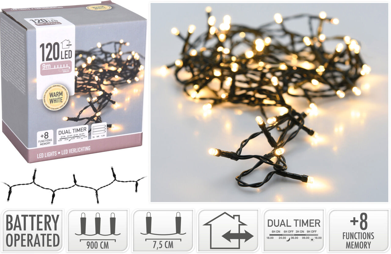 LED LIGHT 120 WARM WHITE DUAL TIMER 5MM BULB