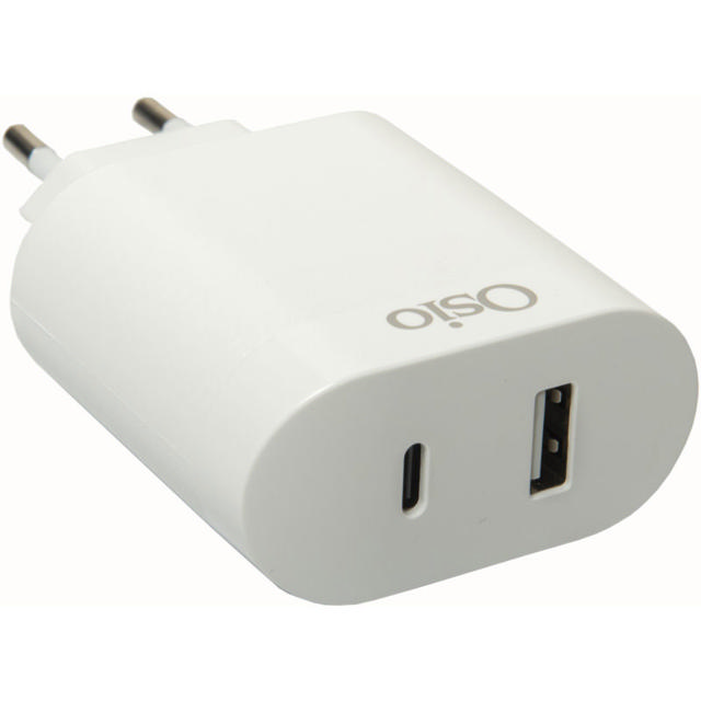OSIO OTU-5904W DOUBLE MOBILE CHARGER WITH USB TYPE-C AND USB TYPE-A - 18W