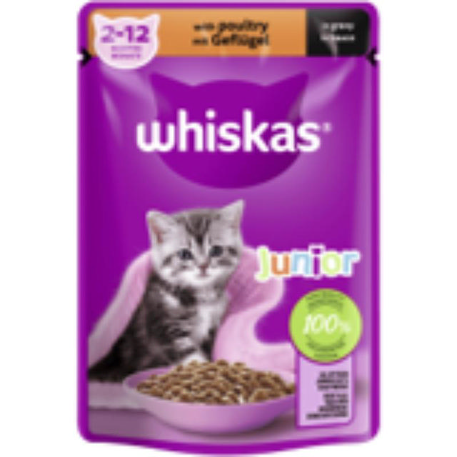 WHISKAS POUCH WET JUNIOR CAT FOOD POULTRY SELECTION 85G