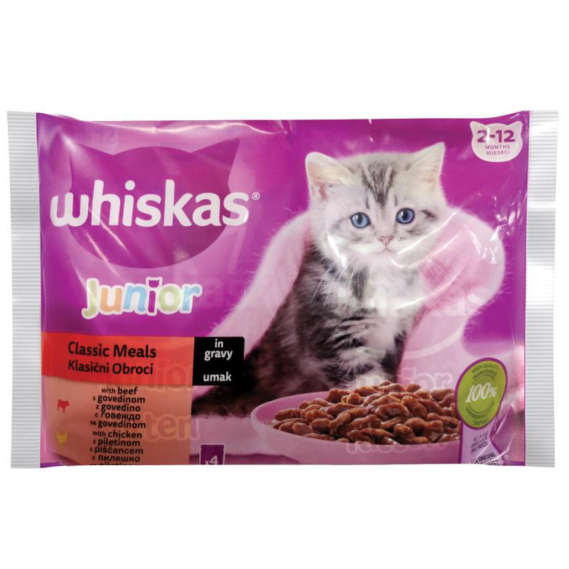 WHISKAS POUCH WET JUNIOR CAT FOOD 4X85G