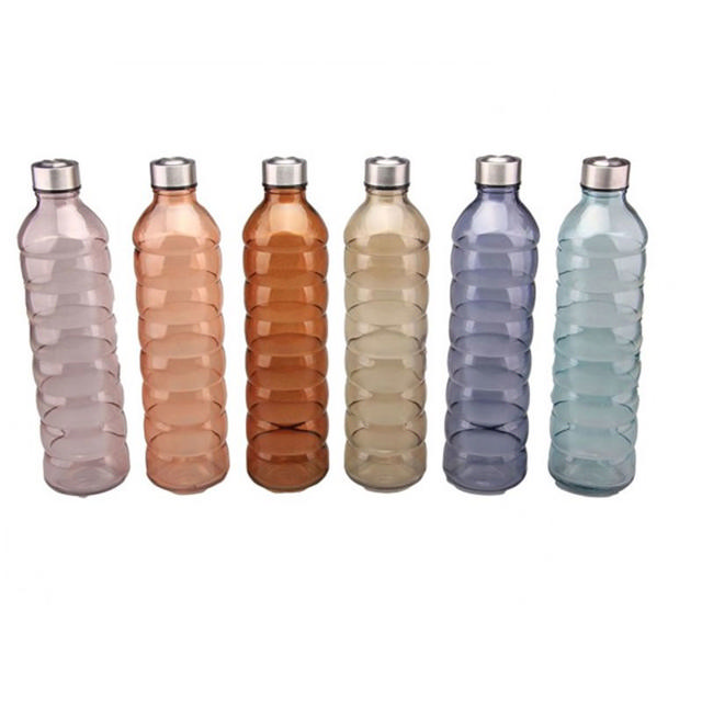 MV GLASS WATER BOTTLE 1L 6 ASSORTED COLORS