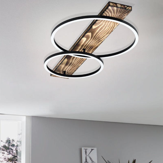 EGLO 'BOYAL' LED 2x12W CEILING LIGHT WOOD+BLACK 2x1700LM 3000K IP20 L780xW400xH90MM