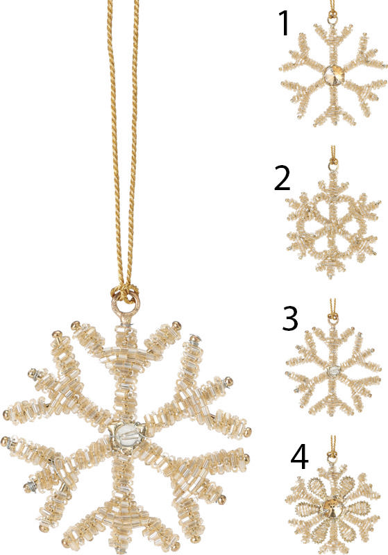 SNOWFLAKE BEADS HANGDECO 8CM IN 4 DIFFERENT DESIGNS