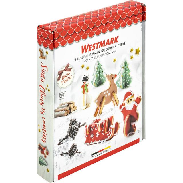 WESTMARK 3D SANTA AND FESTIVE MOTIFS COOKIE CUTTERS SET OF 9 