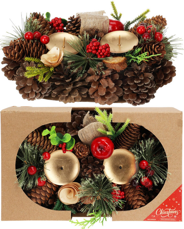 WREATH 26CM 2X CANDLE HOLDER