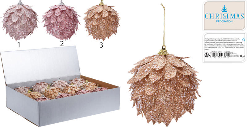 XMAS BALL LEAF 10CM ELEGANCE IN 3 DIFFERENT SIZES