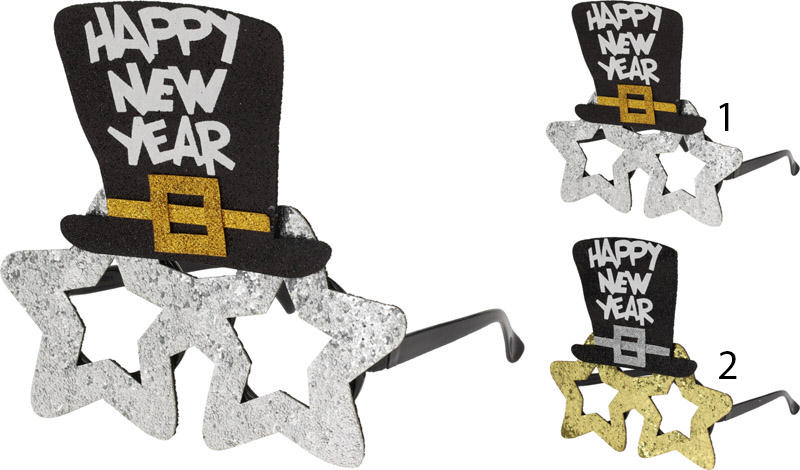 PARTY GLASSES HAPPY NEW YEAR IN 2 DIFFERENT COLORS