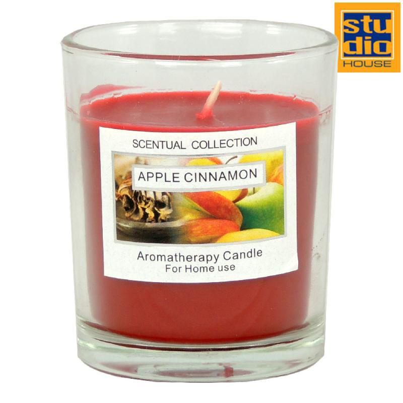 WIN GLASS CANDLE RED 6.8X8.4CM (APPLE/CINNAMON)