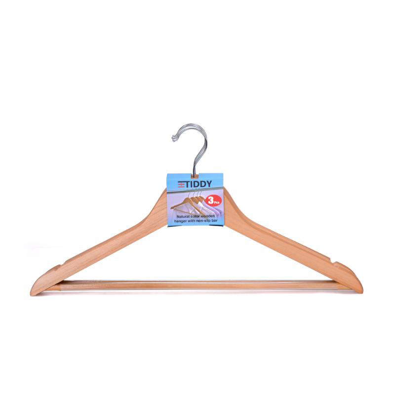 WOODEN CLOTH HANGERS PVC 3 PIECES - NATURAL WOOD COLOR