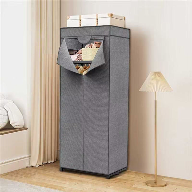 TIDDY WOVEN WARDROBE WITH SHELF 72X50X160CM - GREY