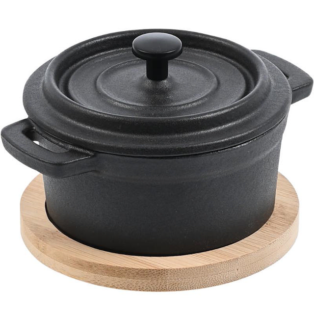 SERVING POT CAST IRON WΙΤΗ ΒΑΜΒΟΟ BASE