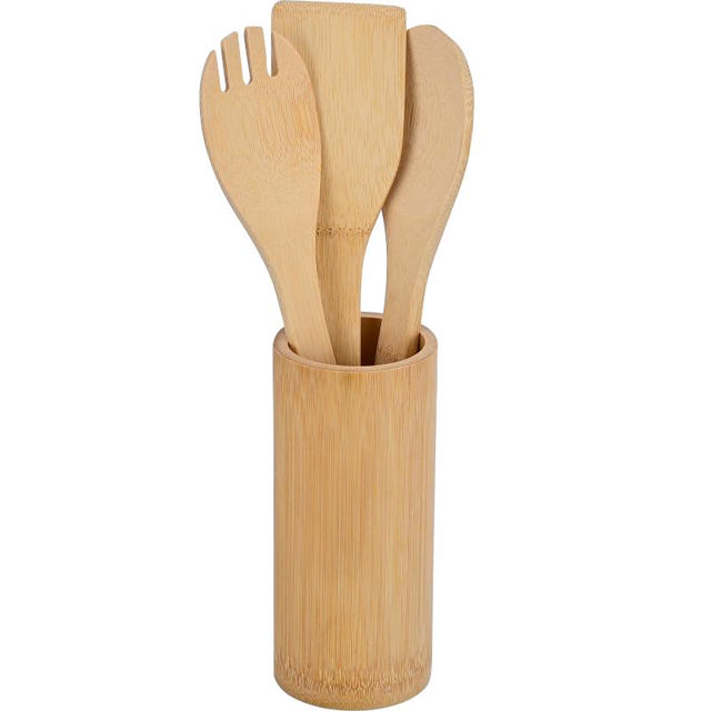 UTENSILS BAMBOO WITH BASE - SET 3 PCS