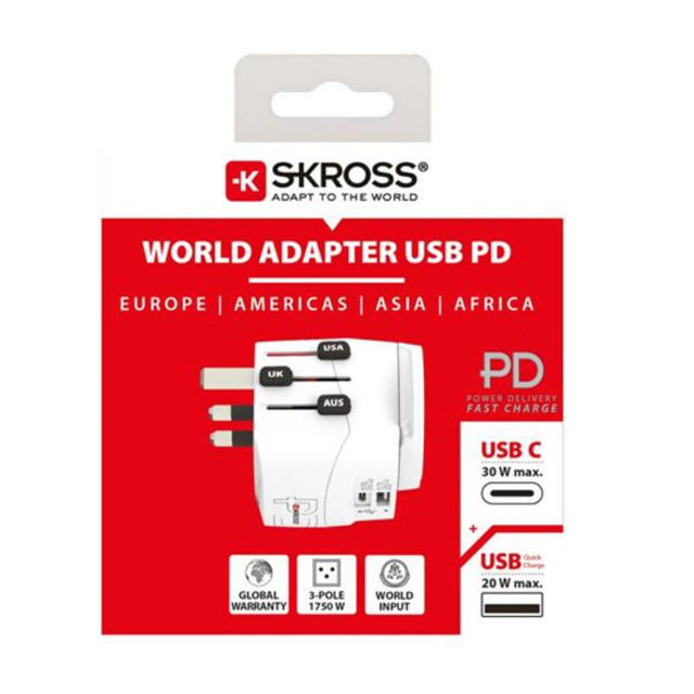 SKROSS TRAVEL ADAPTER PRO LIGHT USB A+C - WHITE