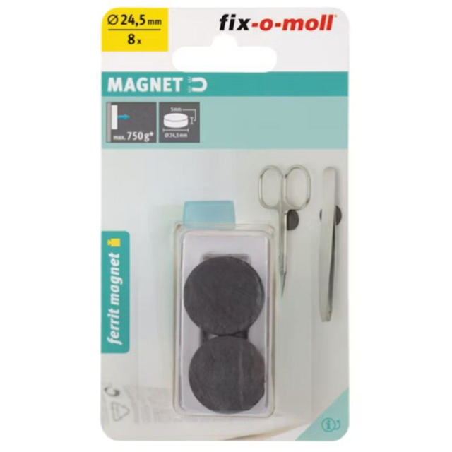 MAGNET DISC 24.5X5MM 8PCS - BLACK