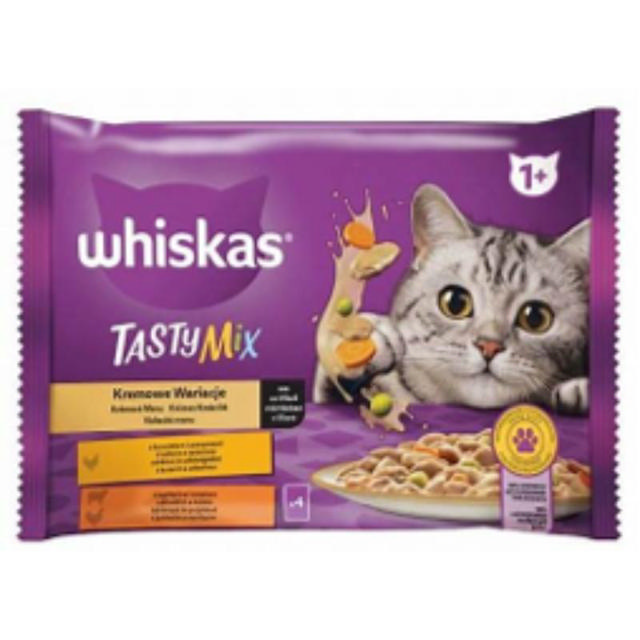 WHISKAS ΣΑΚΟΥΛΑΚΙ ΥΓΡΗ ΤΡΟΦΗ ΓΙΑ ΓΑΤΕΣ TASTY MIX ΜΕ ΓΕΥΣΗ ΔΙΑΦΟΡΑ ΚΡΕΑΤΙΚΑ 4Χ85ΓΡ