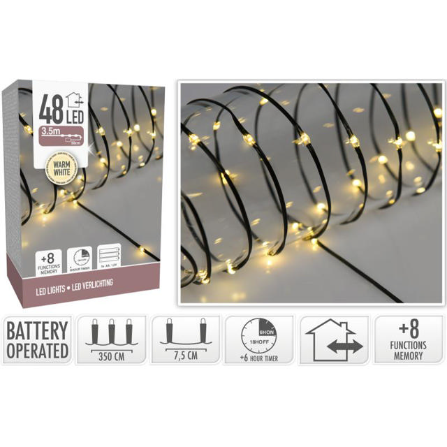 XMAS LED LIGHTS 48PCS BATTERY OPERATED - WARM WHITE IP44