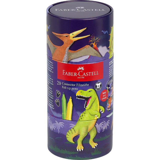 FABER CASTELL CONNECTOR FELT TIP PEN DINOSAUR TIN 20PCS