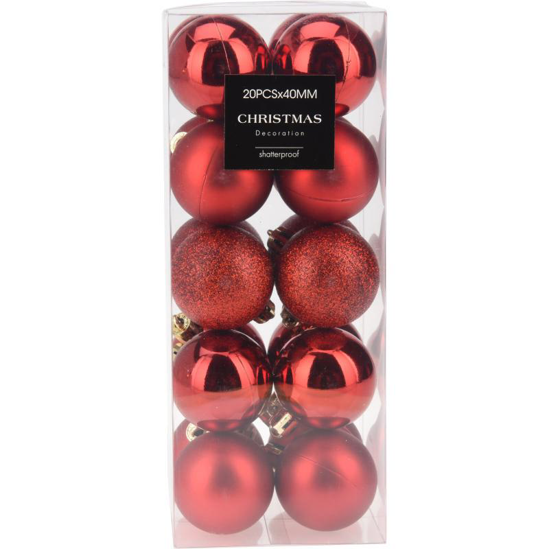 CHRISTMAS BALL HANGING DECORATION 4CM 20PCS - RED