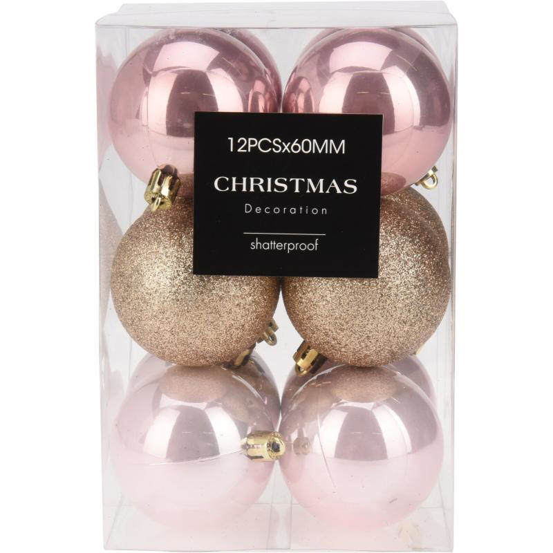 CHRISTMAS BALL HANGING DECORATION 6CM 12PCS - PASTEL