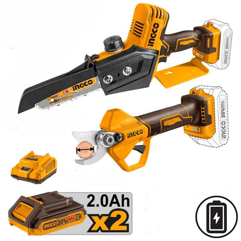 INGCO COSLI240306E 20V LITHIUM-ION MINI CHAINSAW AND SHEAR COMBO KIT