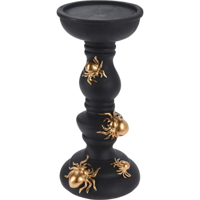 CANDLE HOLDER WITH SPIDERS - BLACK