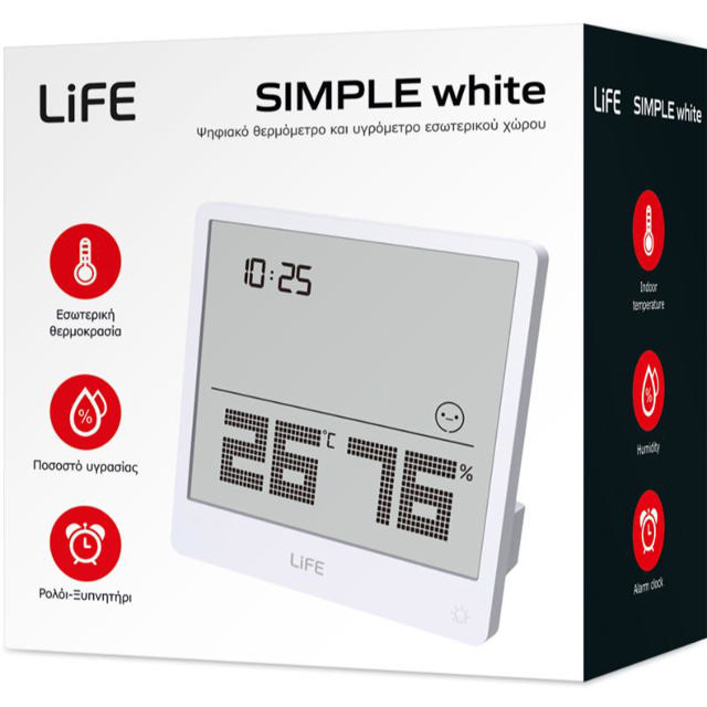 LIFE SIMPLE DIGITAL THERMOMETER AND HYGROMETER - WHITE