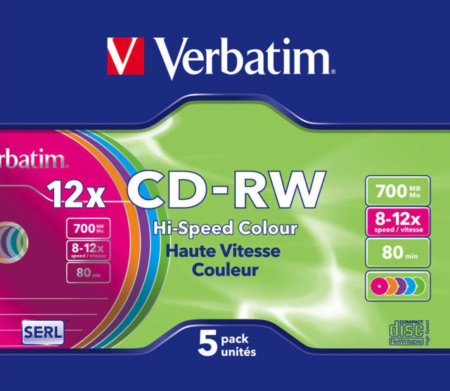 VERBATIM CD-RW PASTEL 5PCS