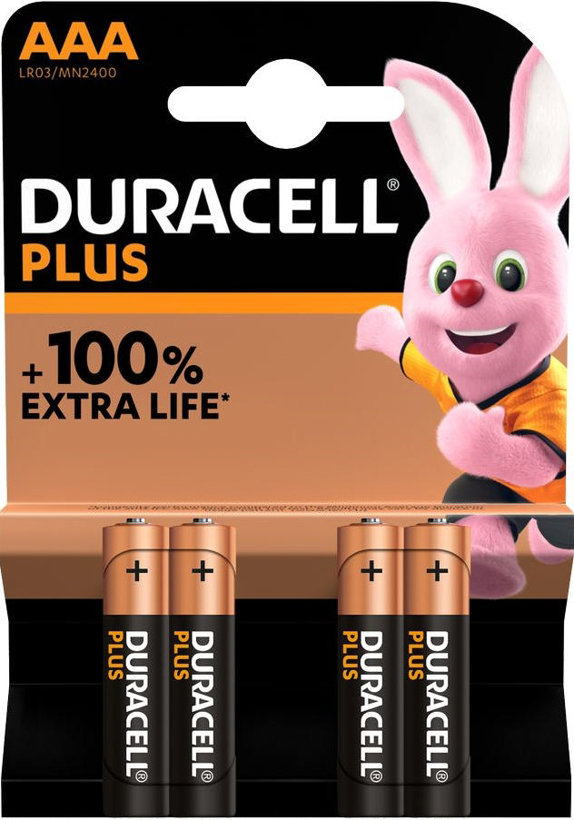 DURACELL PLUS 100% EXTRA LIFE ALKALINE POWER AAA PACK OF 4