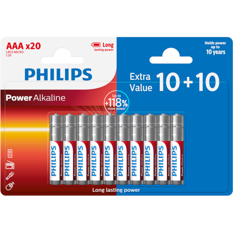 PHILIPS ALKALINE BATTERIES AAA 20PCS