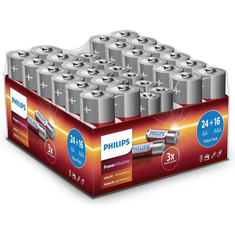 PHILIPS ALKALINE BATTERIES AA-24 & AAA-16