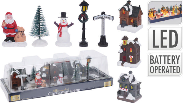 VILLAGE WITH LED SET OF 10PCS