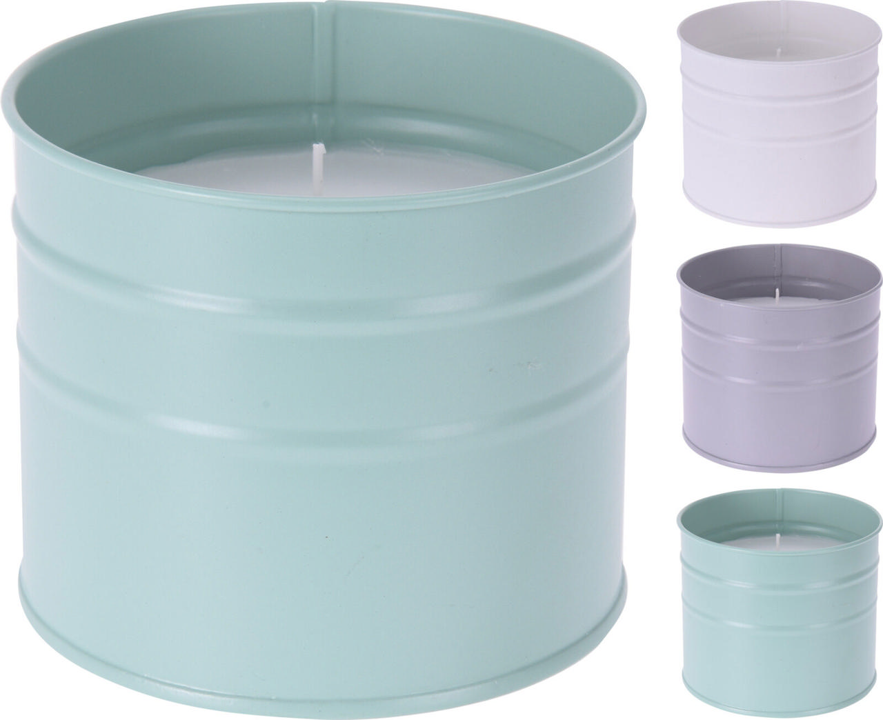 CITRONELLA CANDLE ZINC BUCKET 8X9CM 3 ASSORTED COLORS