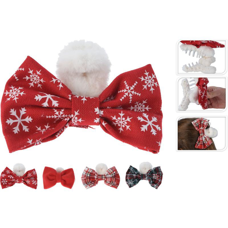 FESTIVE HAIR CLIP WITH BOW 8CM - ASSORTED DESIGNS