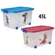 STORAGE BOX WITH LID AND WHEELS 45L 2 ASSORTED COLOURS