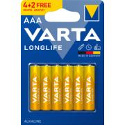 VARTA LONGLIFE ALKALINE BATTERIES AAA, MICRO, LR03, 1,5V, 6-PACK
